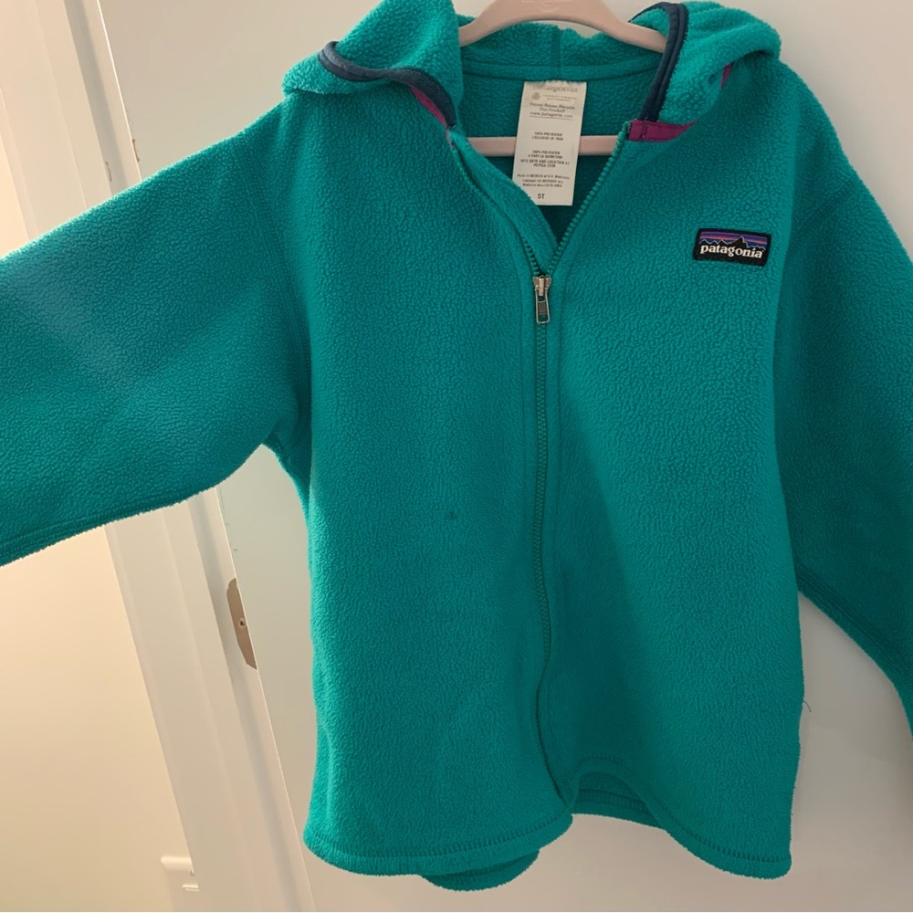 5T Patagonia Turquoise Hooded Fleece Jacket